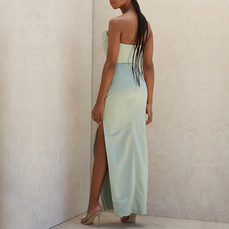 Damkläder Tube Top Ärmlös Enfärgad Slit Klänning_voghion.com