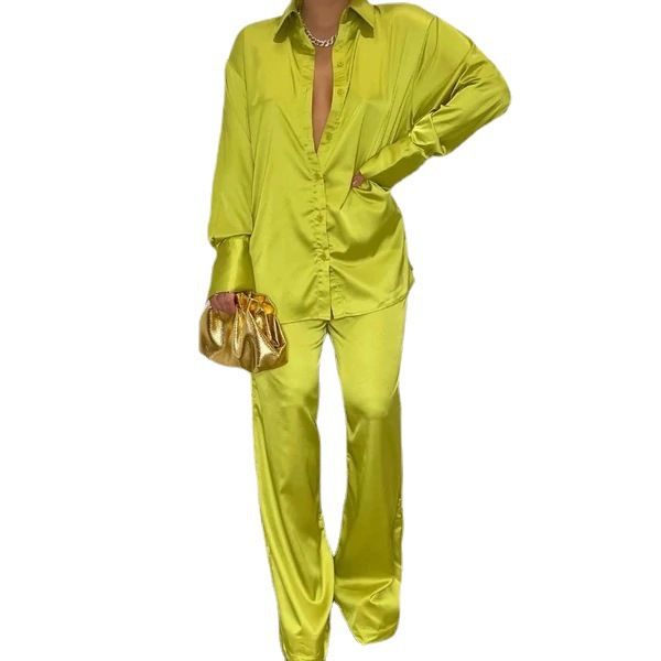 Set due pezzi casual larghi in raso da donna taglie forti, nuovo stile 2025_voghion.com