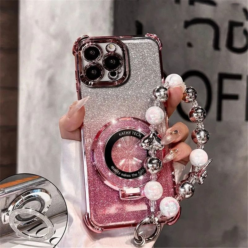 Luxury Bead Bracelet Ring Shockproof Case For Huawei Nova 13 Pro 12 11 10 9 8 7 6 5 Pro SE Silicone Glitter Stand Holder Cover_voghion.com