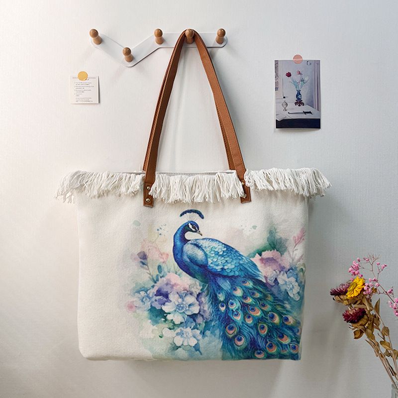 Nowa torba plażowa na ramię z zamkiem błyskawicznym i dużą pojemnością, z frędzlami_voghion.com