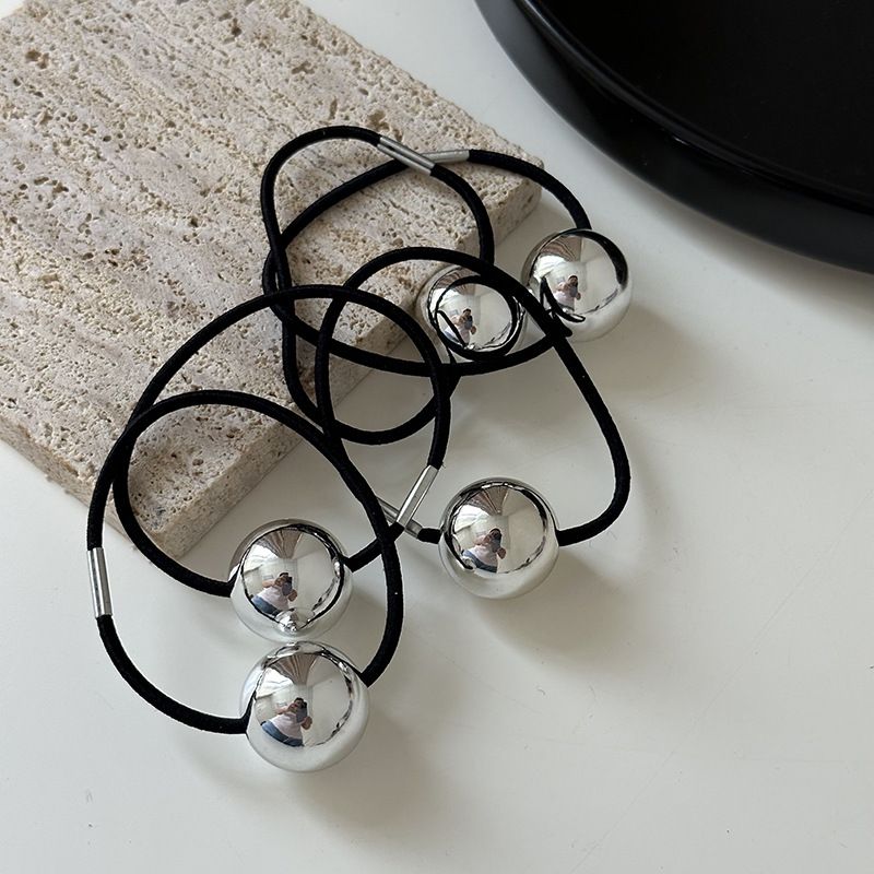 Anello per capelli coreano semplice in argento con testa a sfera, elastico alto, coda di cavallo, mezza palla, accessori per capelli all'ingrosso_voghion.com