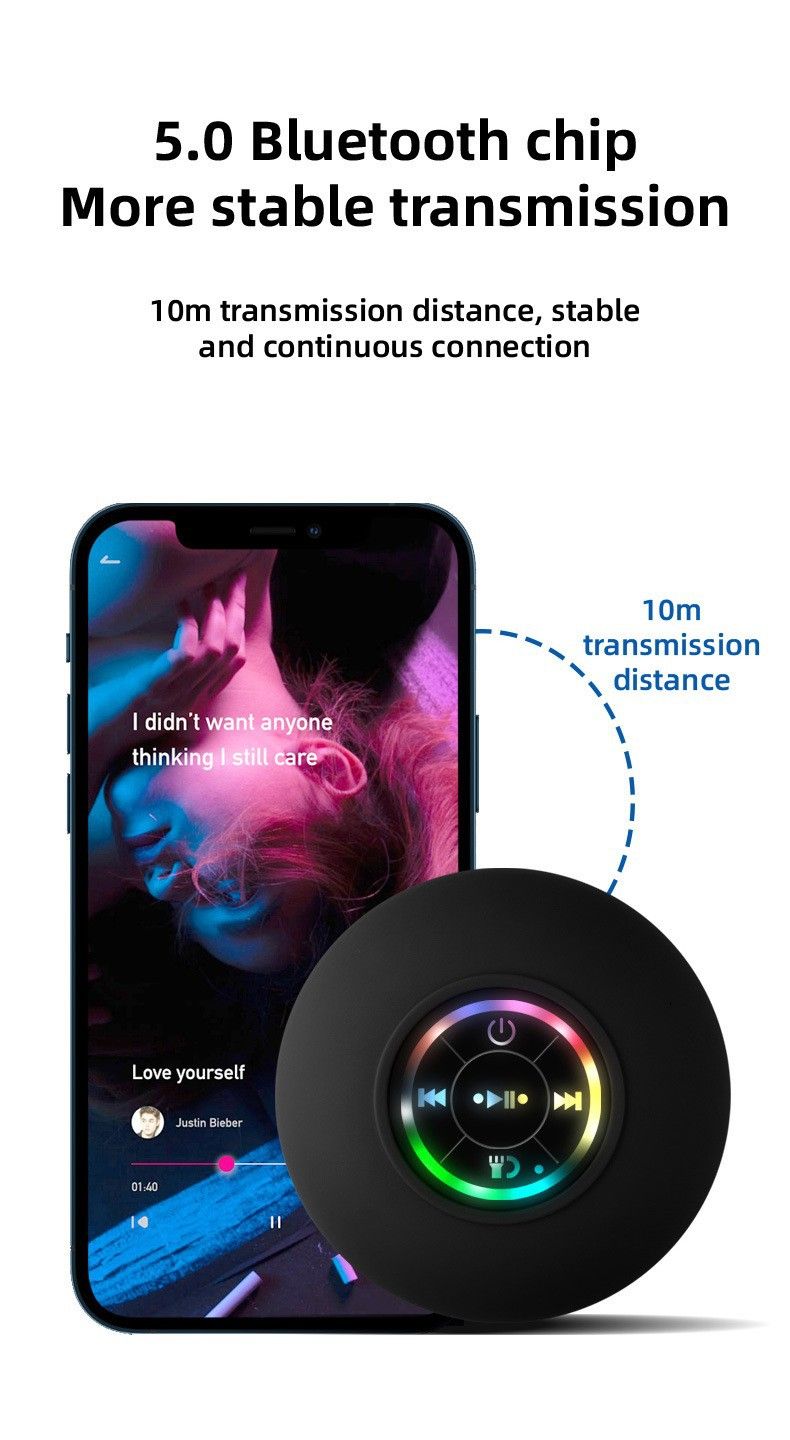 New Cross-Border LED Light-Up Level 4 Waterproof Bluetooth Portable Mini Phone Gift Suction Cup Small Speaker_voghion.com