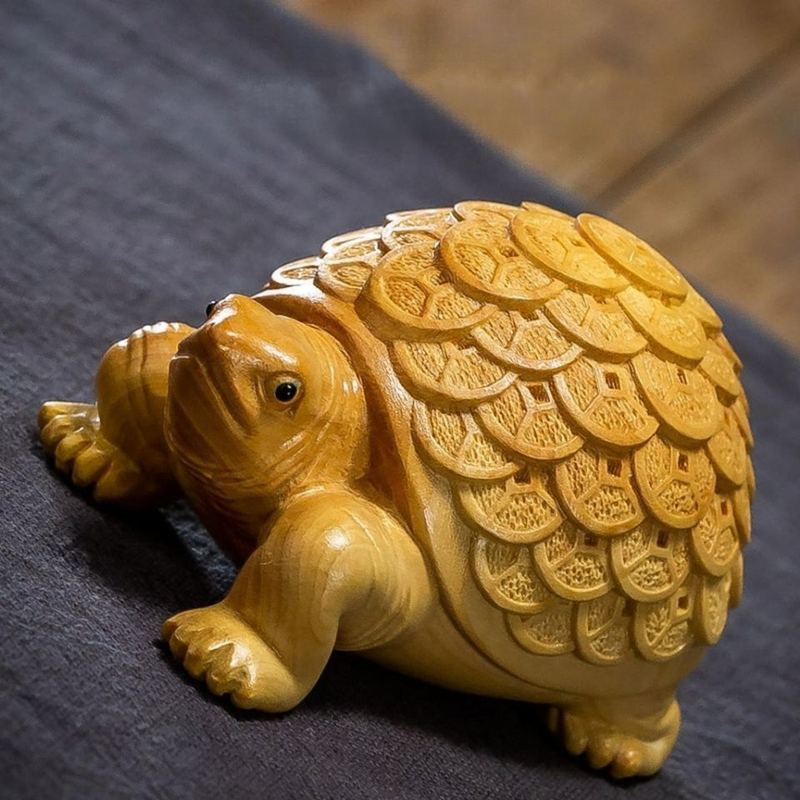 Thuja Wood Carving Wealth-Attracting Money Dragon Turtle Wooden Handheld Piece Plaything Tea Pet Home Decoration_voghion.com