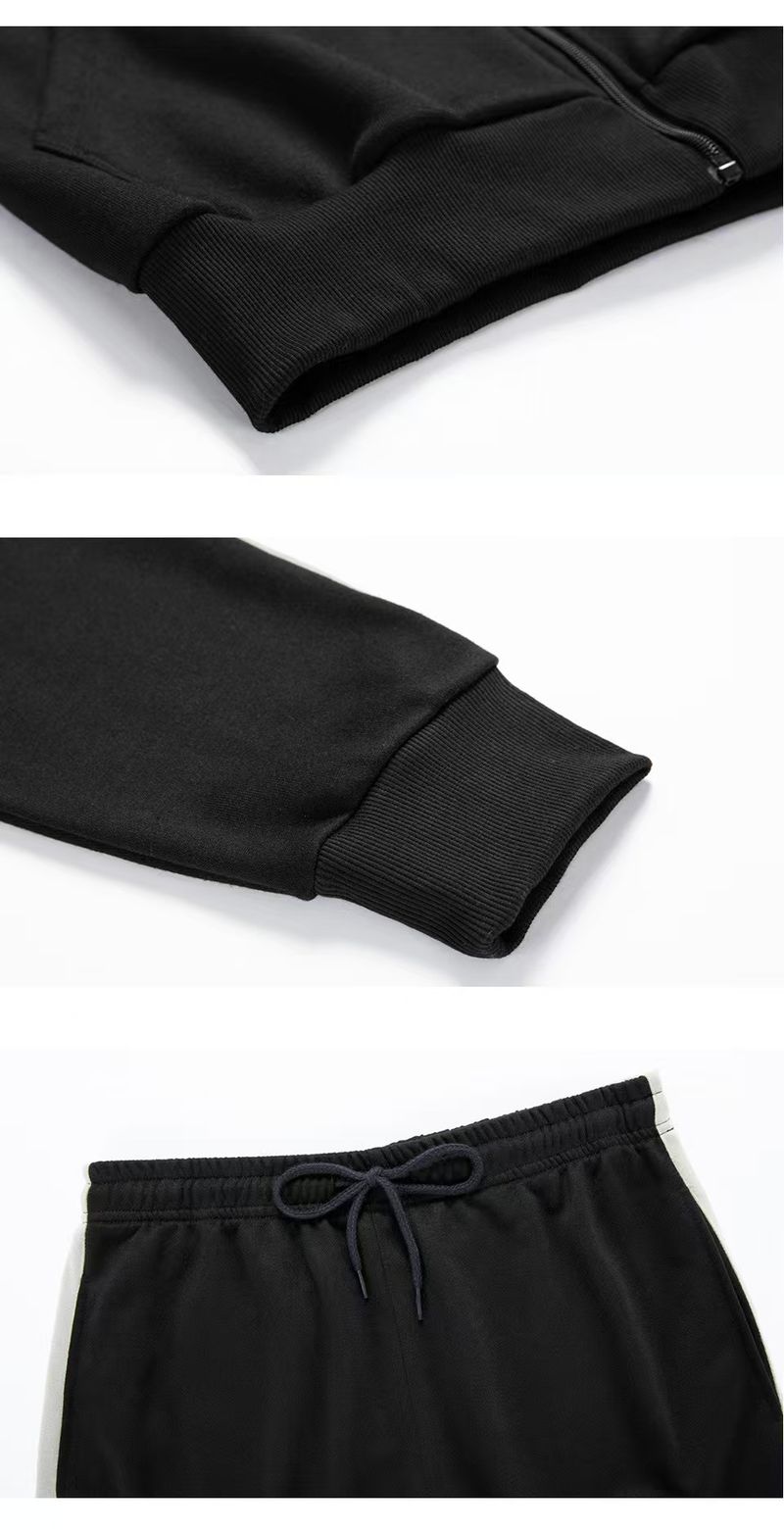 Completo da uomo con felpa con cappuccio e pantaloni della tuta color block: abbigliamento sportivo casual alla moda per la primavera e l'autunno_voghion.com
