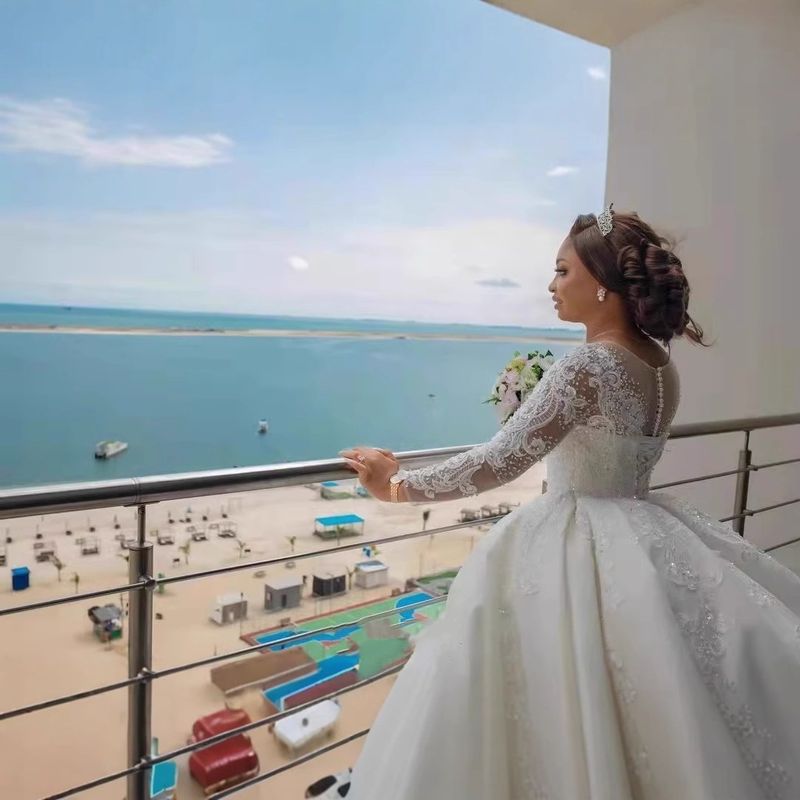 Elegant Long Sleeve Wedding Dress With Cathedral Train – Luxurious Ball Gown For Brides, Plus Size Options Available_voghion.com