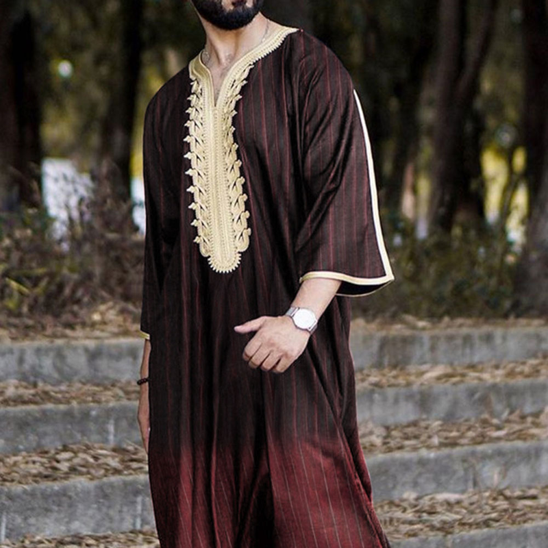 Moslim Toga losse, casual onesie met V-hals en middenmouwen voor heren_voghion.com