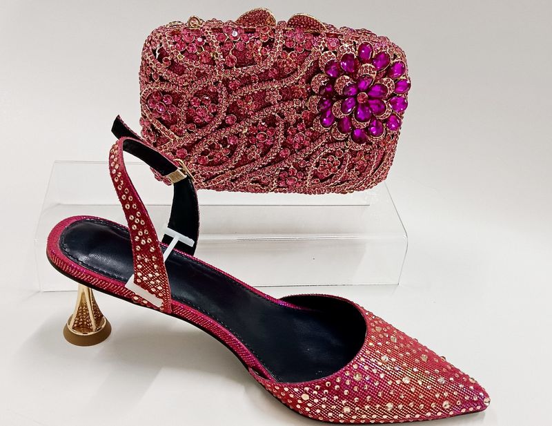 Women's High Heeled Sandals With Stilettos And Pointed Toes, Crystal Glass Flower High Heeled Sandals, Red Bridal Party Bag_voghion.com