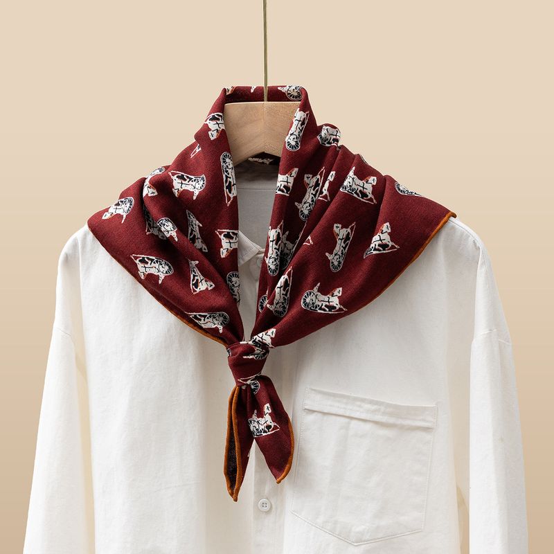 Sciarpa scaldacollo versatile ed elegante, stampata su entrambi i lati, in lana di seta rossa d'angora, per donna, autunno e inverno_voghion.com