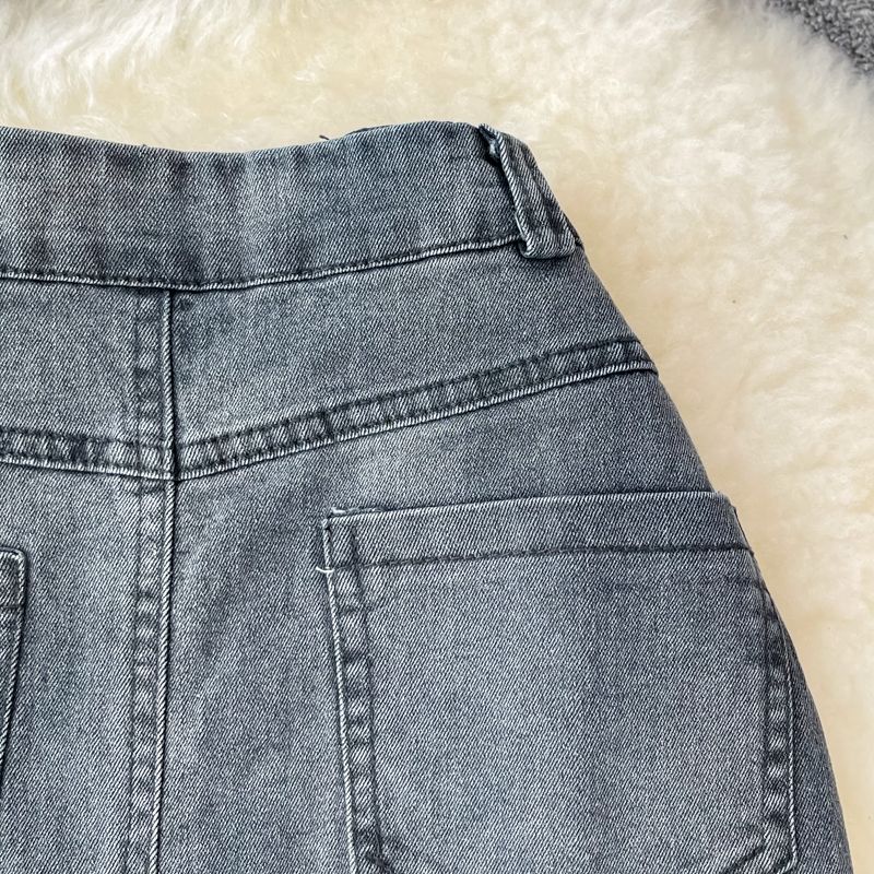 Gonna in denim da donna, lunghezza media, vita alta, spacco, gonna lunga a trapezio, gonna alla moda, completo due pezzi, top corto a vita alta_voghion.com