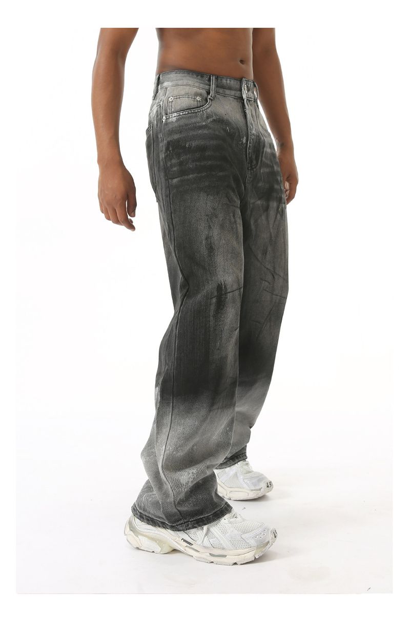 EF JEANS | 2024 New Product, High Street Tide Black And Gray Gradual Change Personality Micro-straightforward Washed Jeans Trousers_voghion.com