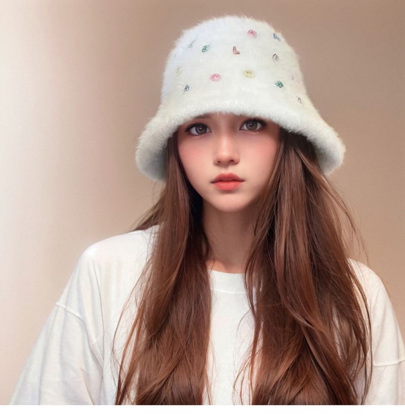 Blend Fur Bucket Hat Temperament Fisherman Hat Female High Grade Rabbit Fur Face Small Basin Hat Black And White Autumn And Winter Warm Hat_voghion.com