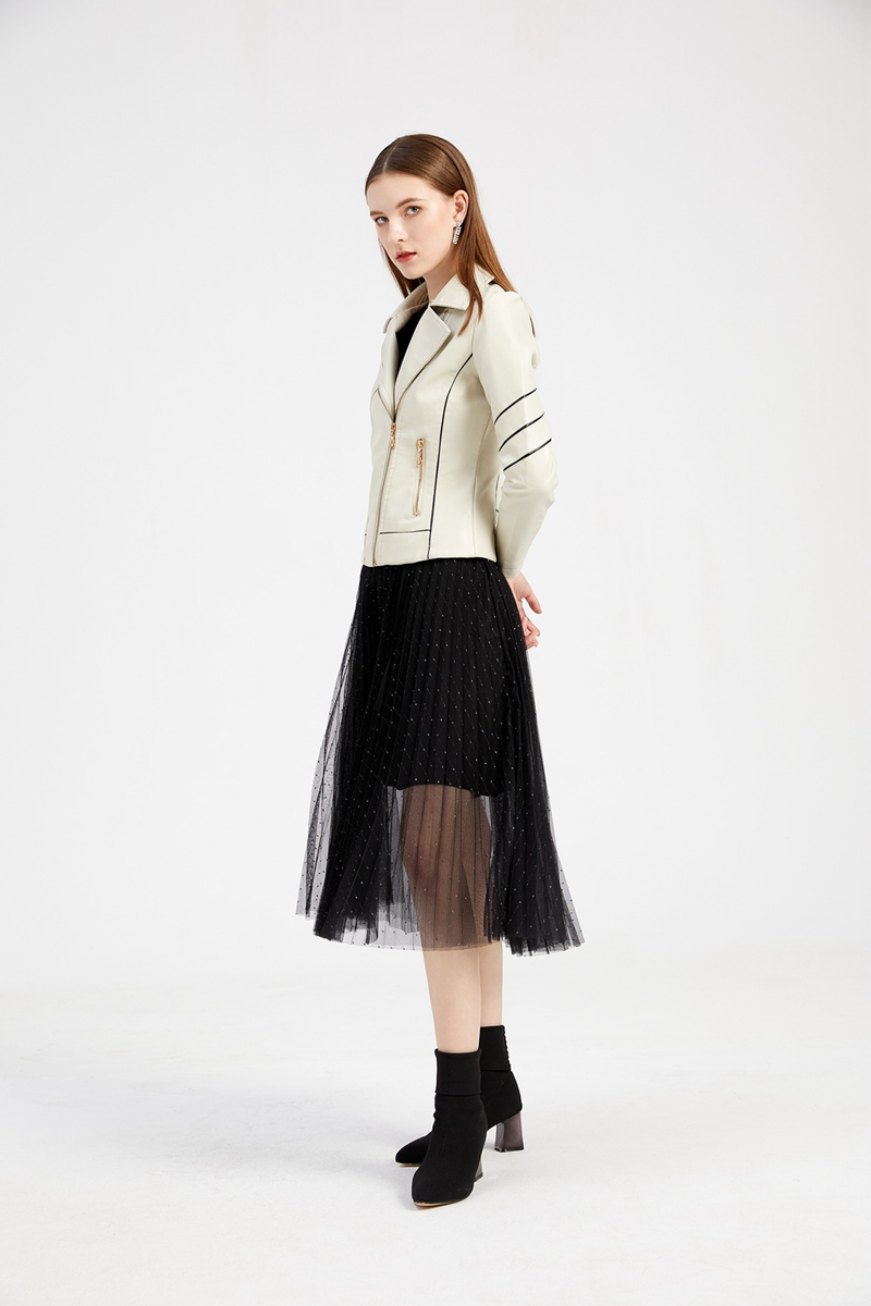 Damen Leder dünne PU-Kurzjacke Motorradjacke_voghion.com