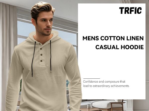 Lente en herfst lang mouwen linnen overhemd heren capuchon casual losse T-shirt trui heren_voghion.com