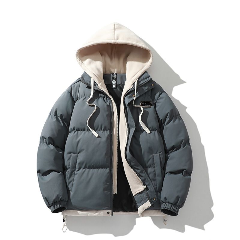 Gefälschte zweiteilige Baumwoll-gefütterte Mantel Herren lose bonbonfarbene warme Baumwoll-gefütterte Jacke Herren Winterjacke vielseitig_voghion.com