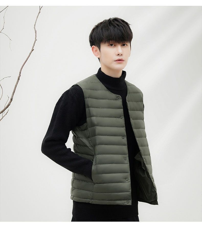 Gilet sans manches léger en duvet pour homme Cove Wholesale, gilet d'extérieur, grandes tailles, sans col, col rond, court, ultra-fin_voghion.com