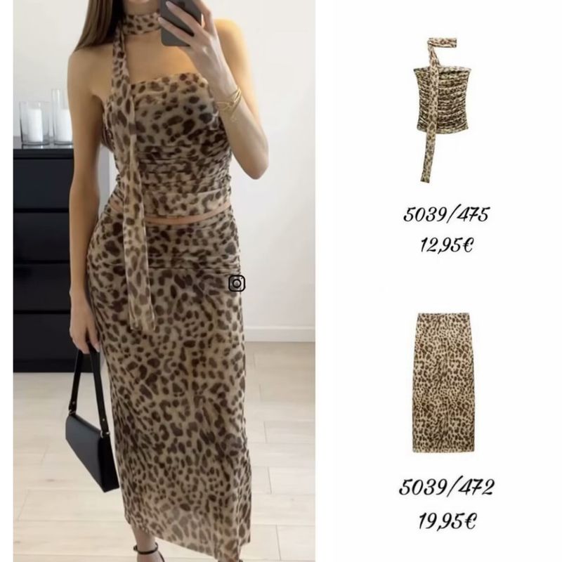 Completo da donna con top e gonna in rete di seta con stampa leopardata e novità ZA Summer_voghion.com