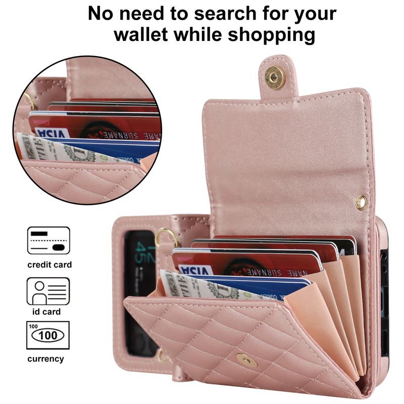 Z Flip4 5 Crossbody składany futerał na telefon skórzany pokrowiec akordeonowy odpowiedni do małego etui ochronnego na telefon Flip6_voghion.com