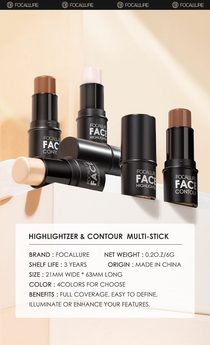 FOCALLURE 4 kleuren Optioneel Brighten Bronzer Make-up Highlighter Contour_voghion.com