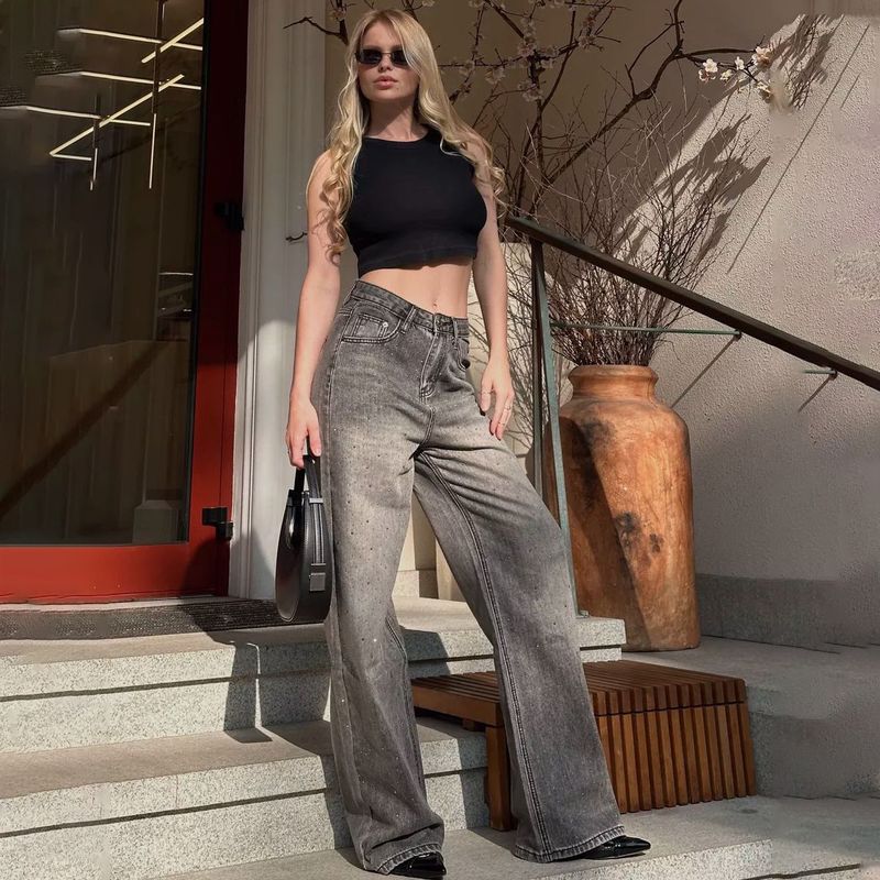 Women's Clothing Starry Sky Jeans Women's Autumn Straight Pants Fashion Loose Mopping Drape Trousers_voghion.com