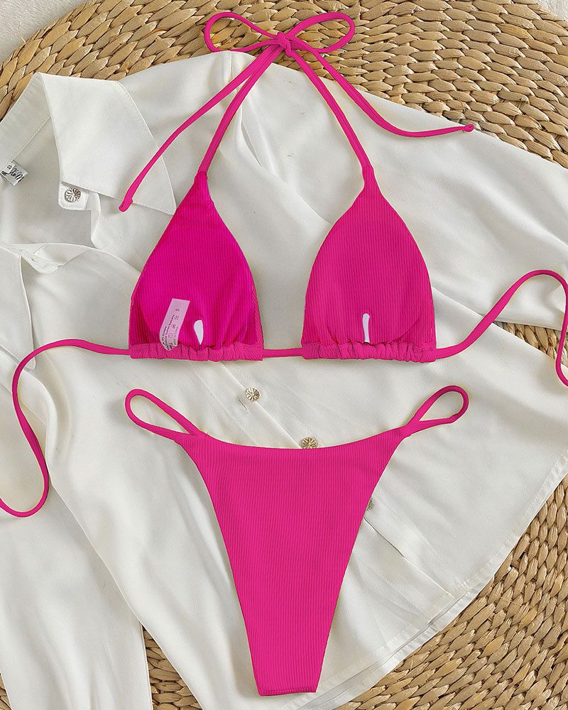 Ensemble bikini dos nu - Maillot de bain deux pièces sexy à nouer réglable pour femme, multicolore, vêtements de plage_voghion.com