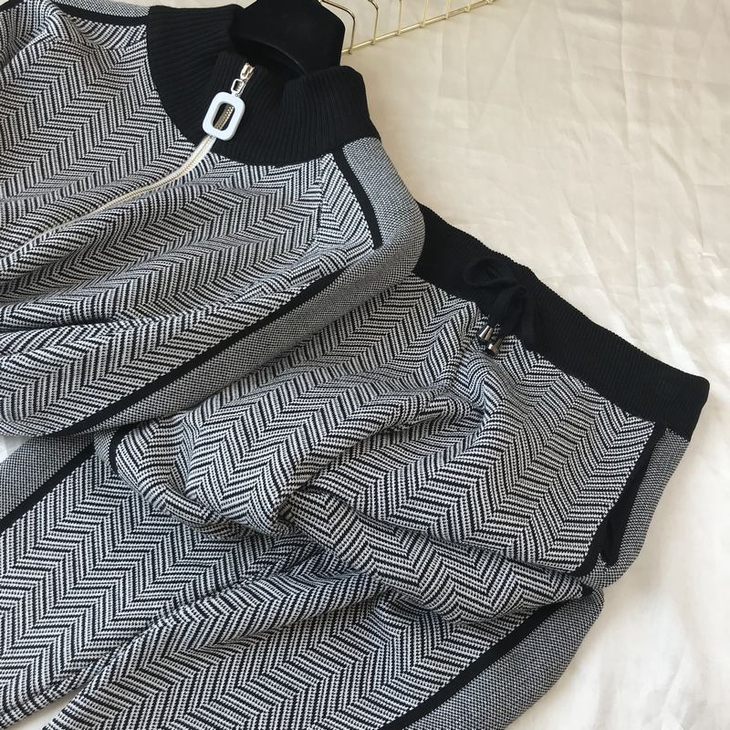 Dammemodesch Stand-up Kraang Reißverschluss Stricktop Hosen zwee Sets_voghion.com