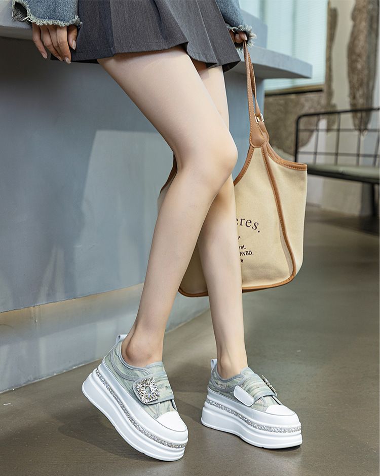 Fujin 6cm Denim Platform Wedge Genuine Leather Casual Spring Summer Autumn Comfy High Brand Chunky Sneakers Hidden Heels_voghion.com