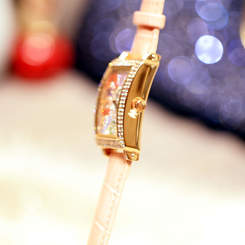 Internet famous fashionable women's with rectangular diamond inlay, colored digital real belt, trendy and waterproof_voghion.com