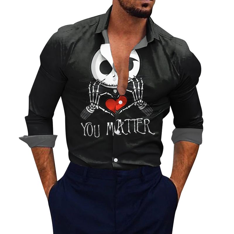 Chemise ample de plage imprimée en 3D à manches longues pour hommes, taille américaine, tête de citrouille chauve-souris Halloween_voghion.com