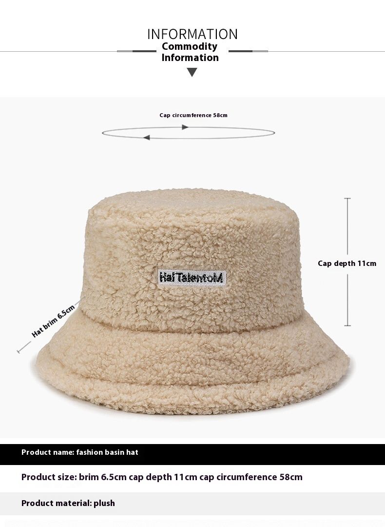 New Same Style Lamb Wool Fisherman Hat Women's Korean Edition Letter Embroidered Lamb Plush Hat Simple And Versatile Korean Edition_voghion.com