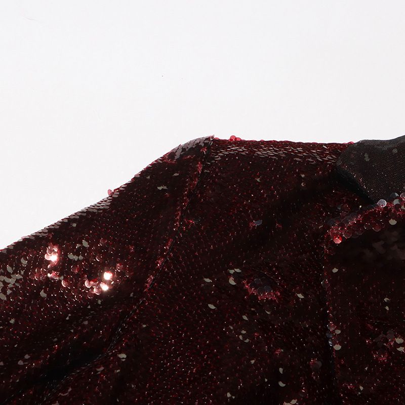 Abbigliamento da donna, design alla moda, piccolo abito con paillettes, elegante blazer con paillettes per donna - giacca da ufficio slim fit con scollo a V e design che stringe la vita_voghion.com