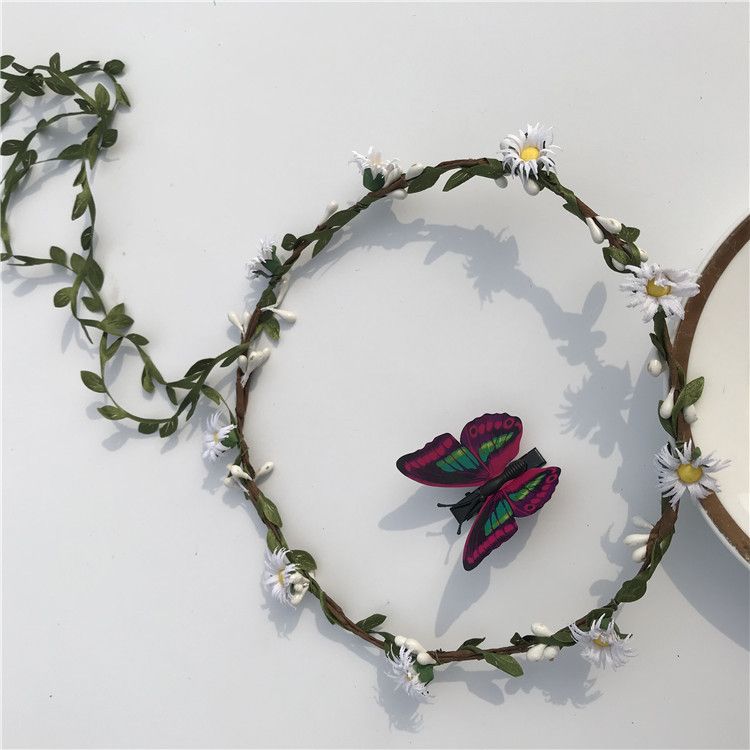Copricapo da sposa in stile foresta coreano, ghirlanda di fiori, piccola margherita, accessorio in rattan a doppio strato, anello per capelli, fotografia_voghion.com