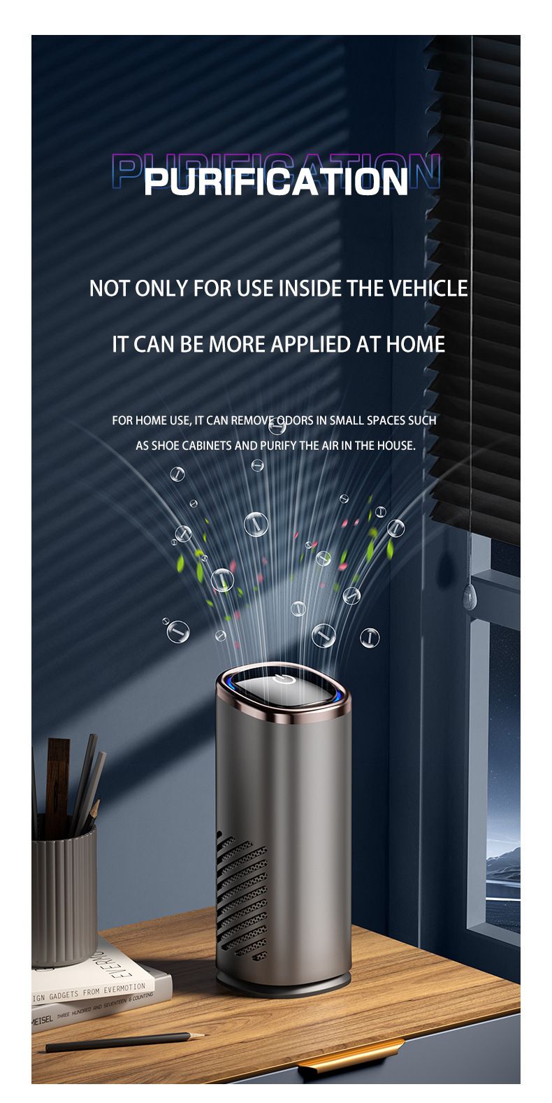 Negative Ion Car Mini Portable USB Air Purifier, Compact Vehicle Air Freshener & Odor Eliminator_voghion.com