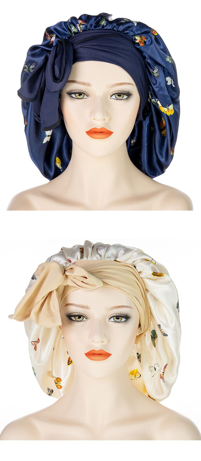Gorro de ducha unisex de ala ancha y cola larga, extragrande, con estampado moderno, de satén, para dormir._voghion.com