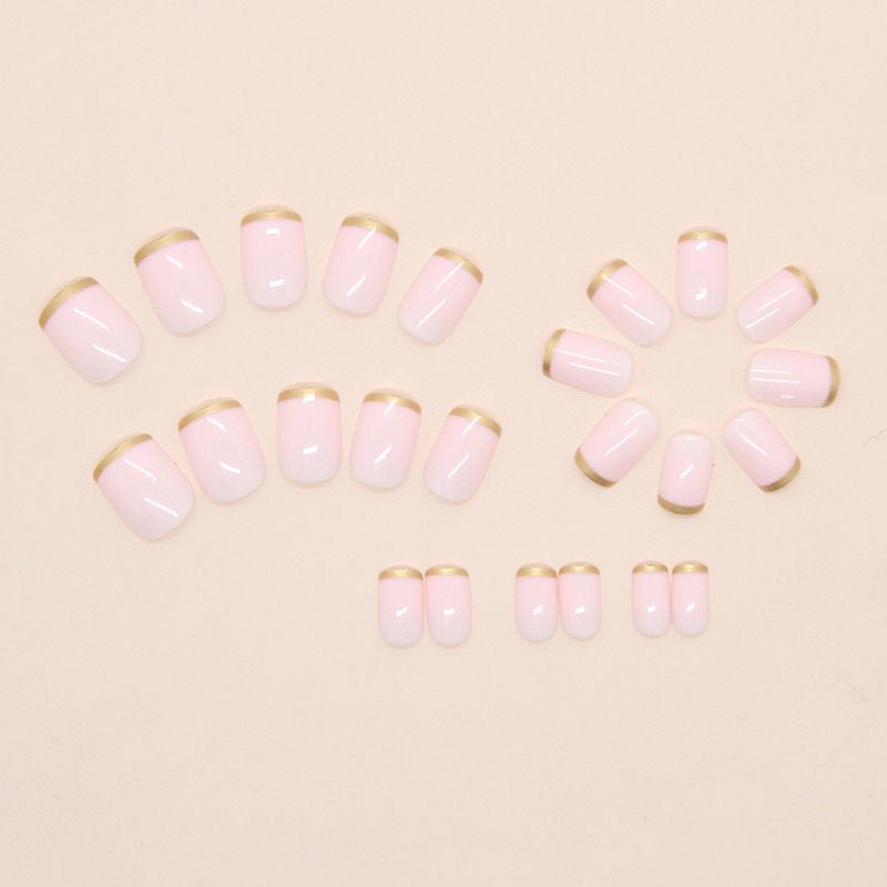 Romantic Gentle Gold Edge French Temperament White Wild Ins European And American Style Detachable Nail Art 24 Pieces_voghion.com