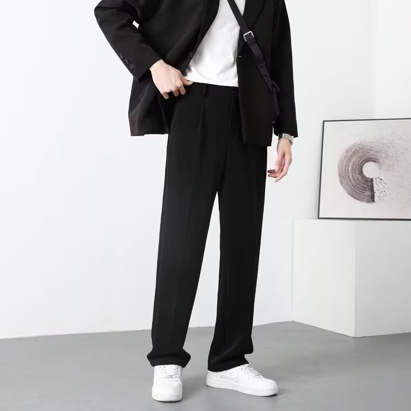 Eisseidenhose Herren Sommer Dünne Lockere Freizeithose Herren Gerade Anzughose Sommer Einfarbige Hose_voghion.com