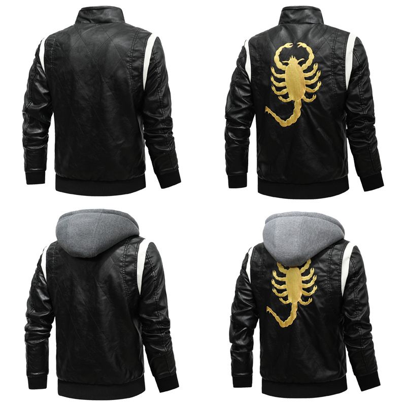 Giacca in pelle da uomo, giacca in pelle PU da ragazzo, giacca da uomo con cappuccio, collo alto e maglia, taglie forti_voghion.com