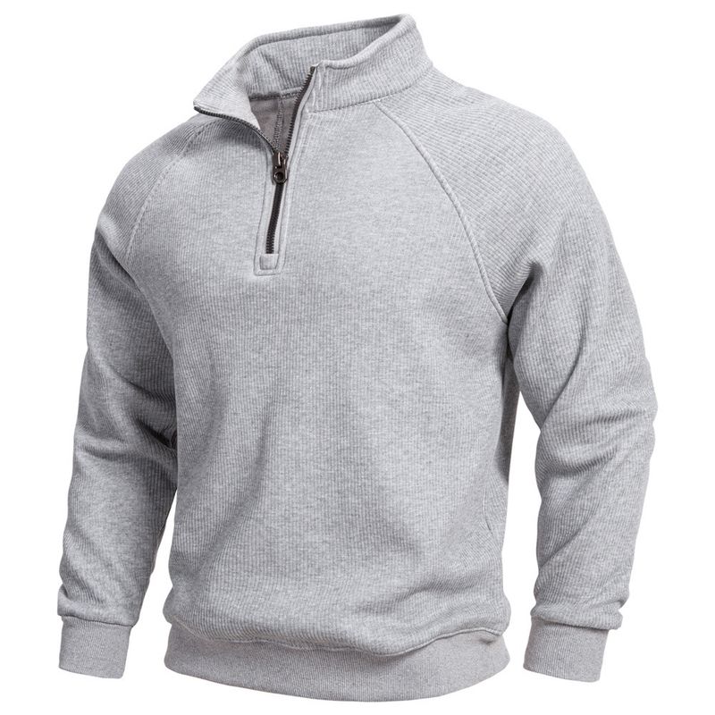 Felpa con cappuccio in pile con mezza zip da uomo - Elegante colletto alto, calda e comoda, casual da casa (blu navy, nero, verde militare, grigio chiaro, beige)_voghion.com