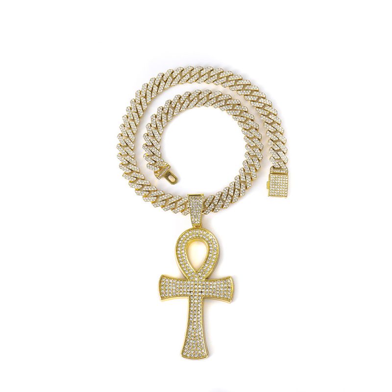 Pingente de chave de diamante completo personalizado liga colar acessórios fivela de segurança hip hop corrente cubana_voghion.com