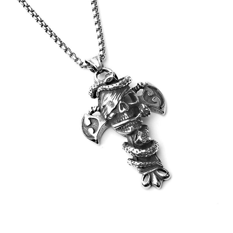 Ciondolo in titanio in stile punk con teschio di pecora dominante, collana in acciaio inossidabile, accessori_voghion.com