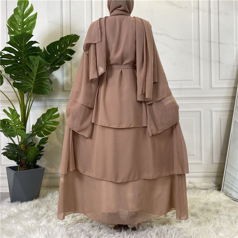 Women's Middle Eastern fashion classic Islamic Dubai new three-layer chiffon cardigan robe _voghion.com