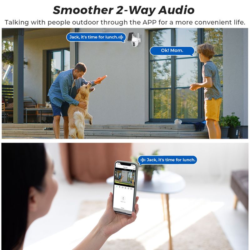 Solar Security Camera WiFi Outdoor - PTZ 360° View Low Power Consumption Rechargeable Battery Weatherproof Night Vision Motion Detection_voghion.com