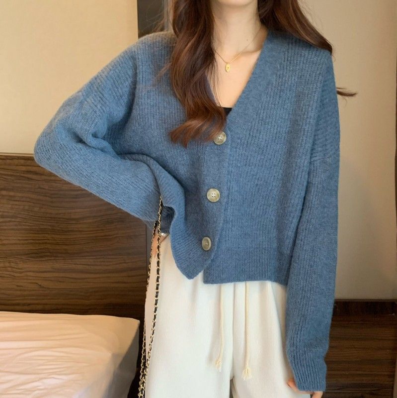 Korean-Style Oversized Cardigan Sweater – Soft V-Neck Button Front Open Knit, Cozy Loose Fit, Casual Chic_voghion.com