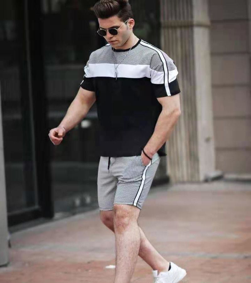 Set de vară nou pentru bărbați, pantaloni scurți cu mânecă scurtă, din mătase glacială, casual, lejer, 2025_voghion.com