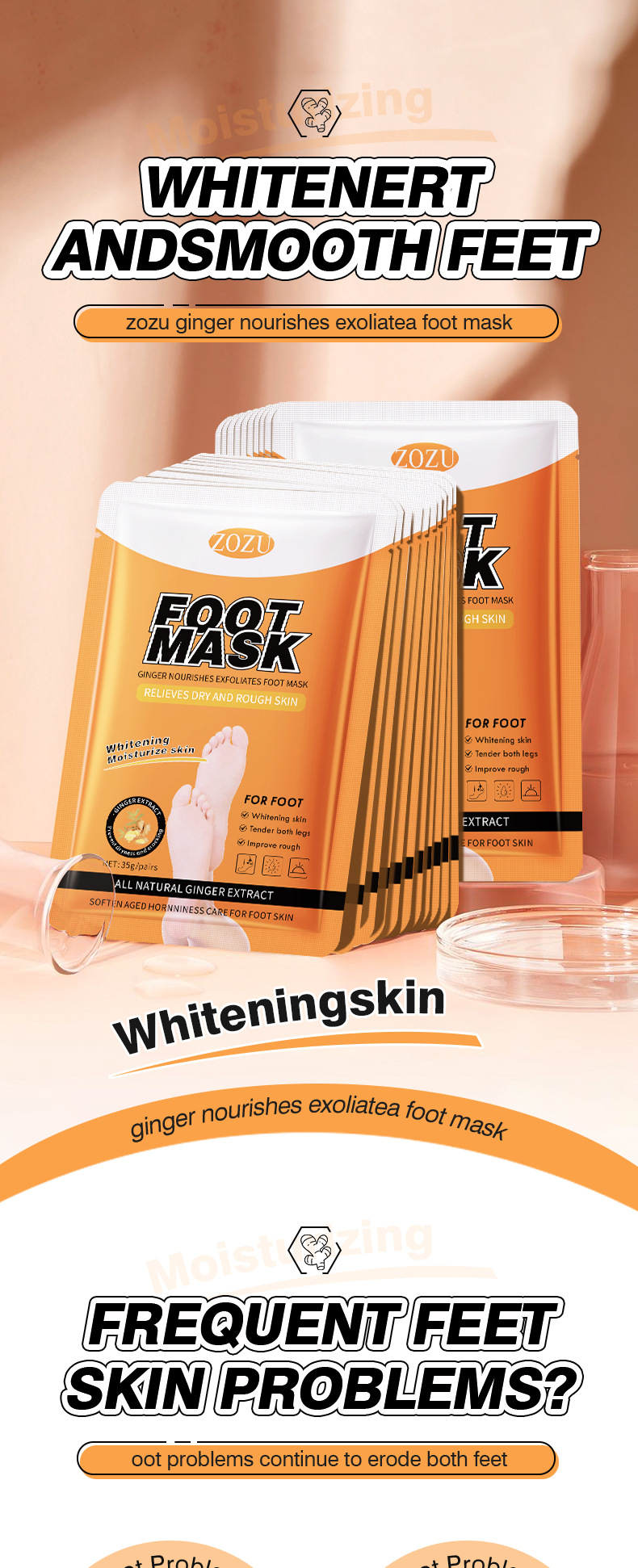 Máscara de gengibre para pés mais vendida no site europeu 35g ZOZU Máscara hidratante e rejuvenescedora para pés_voghion.com