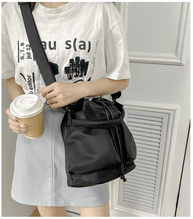 Eenzel Schëller-Crossbody-Täsch, Casual Schnürpäck, Liichtgewiicht Handtasche mat grousser Kapazitéit, Nylon-Eemertasch fir Fraen_voghion.com