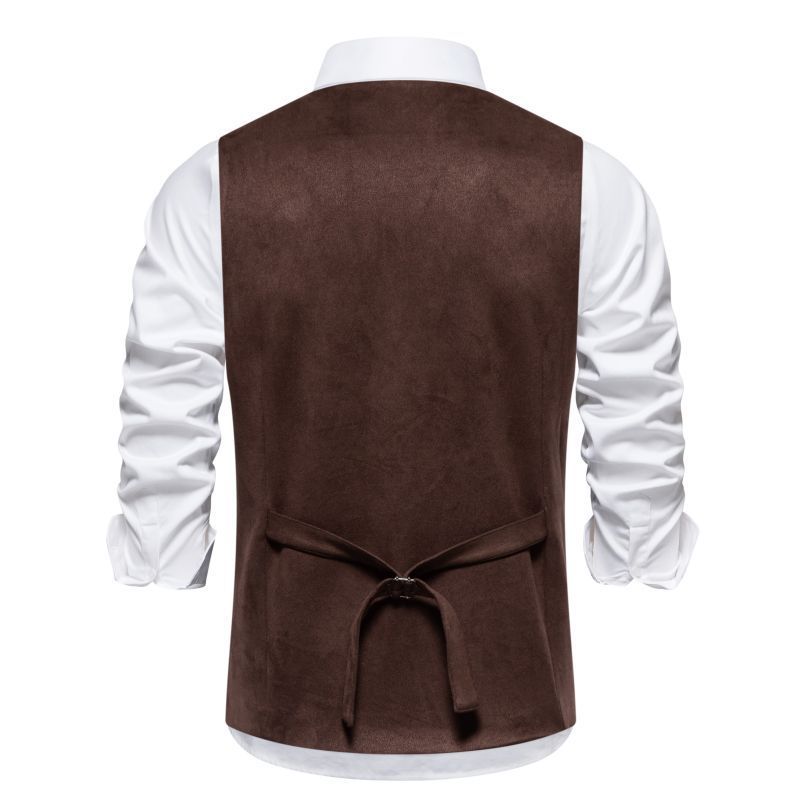 Europeiskt mode Enkelknäppt väst Herr True Pocket mocka kostym och väst för män_voghion.com