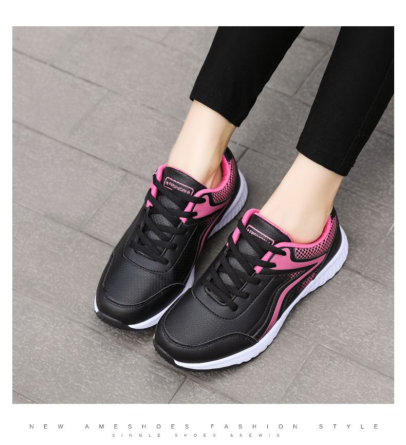 Women's sports fashionable casual leather surface waterproof flat running shoes, versatile and lightweight women's_voghion.com