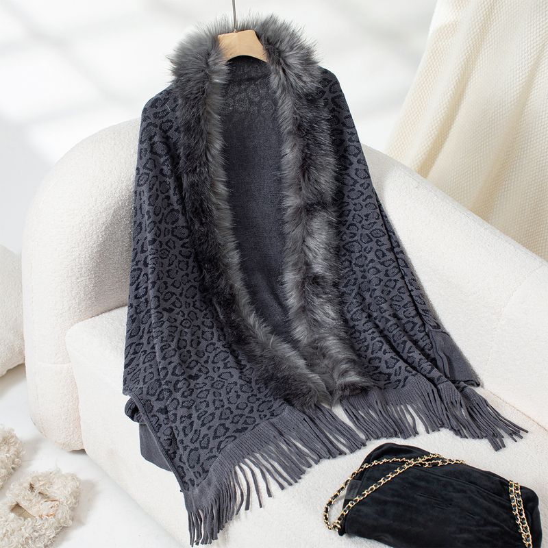 Manteau en tricot à col léopard pour femme, pull ample à manches chauve-souris et bordure croisée, automne/hiver_voghion.com