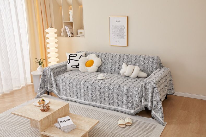 Copridivano in morbida ciniglia - Moderna coperta in maglia per divano a 3 posti, protezione in tessuto elasticizzato antiscivolo, arredamento per la casa in tinta unita_voghion.com