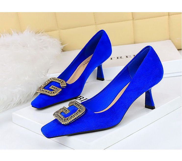 6183-K21 Stile Banchetto Tacco Alto Scamosciato Testa Quadrata Piccola Metallo Acqua Diamante Fibbia a Forma di G Primavera E Autunno Donna_voghion.com